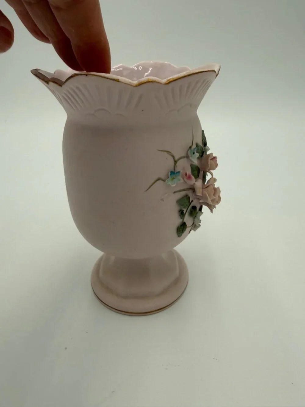 Vintage Lefton Pink Ceramic Vase Hand-Painted Floral Design 6